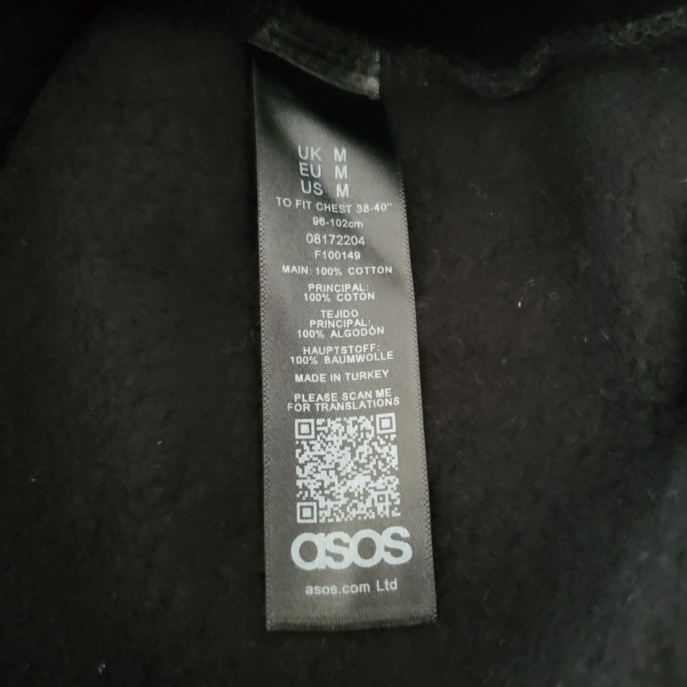 Mens ASOS Design World Print Pullover Hoodie Black Drawcord Sweatshirt Medium - Picture 11 of 15